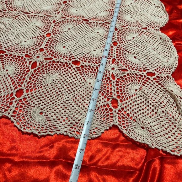 White Handmade Crocheted Tablecloth 56 x 41 Inches | Vintage Style Lace, COTTON - Picture 4 of 5
